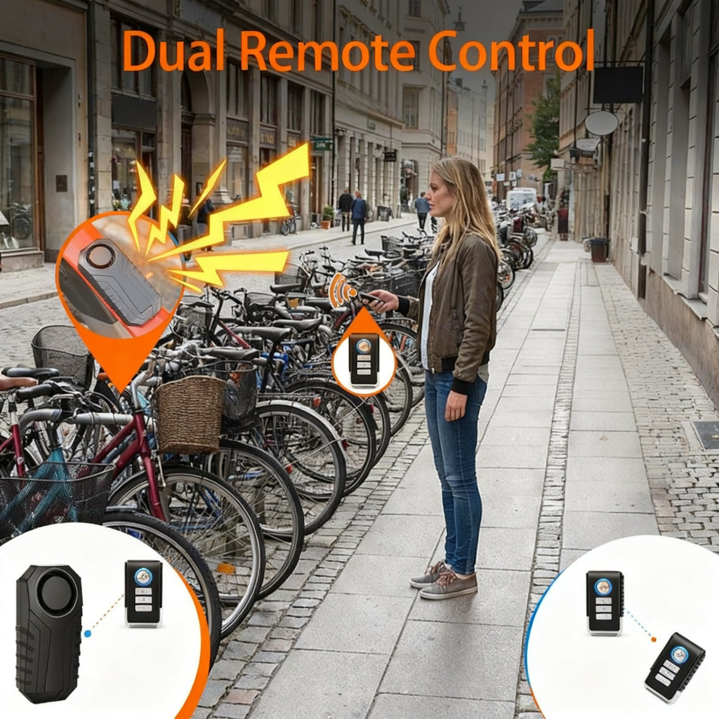 STORGENER Bike Alarm with Remote, Wireless Motion Sensor Anti-Theft Alarm for E-Bikes, Motorcycles, and Scooters, 113dB Loud Siren, Adjustable Sensitivity, Easy Installation