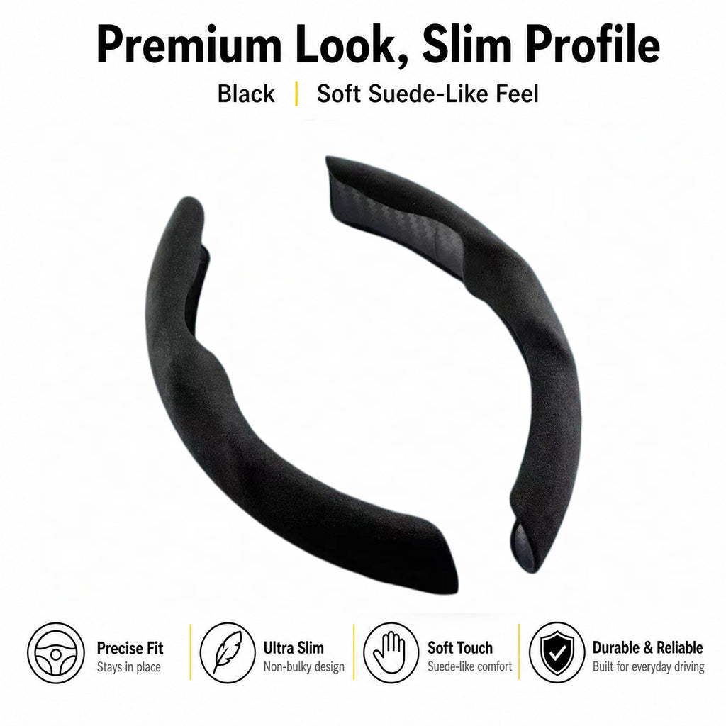 STORGENER Car Steering Wheel Cover, Ultra-Thin Suede-Like Non-Slip Grip, Breathable Anti-Sweat Soft Wrap for Cars, Trucks & SUVs, Black