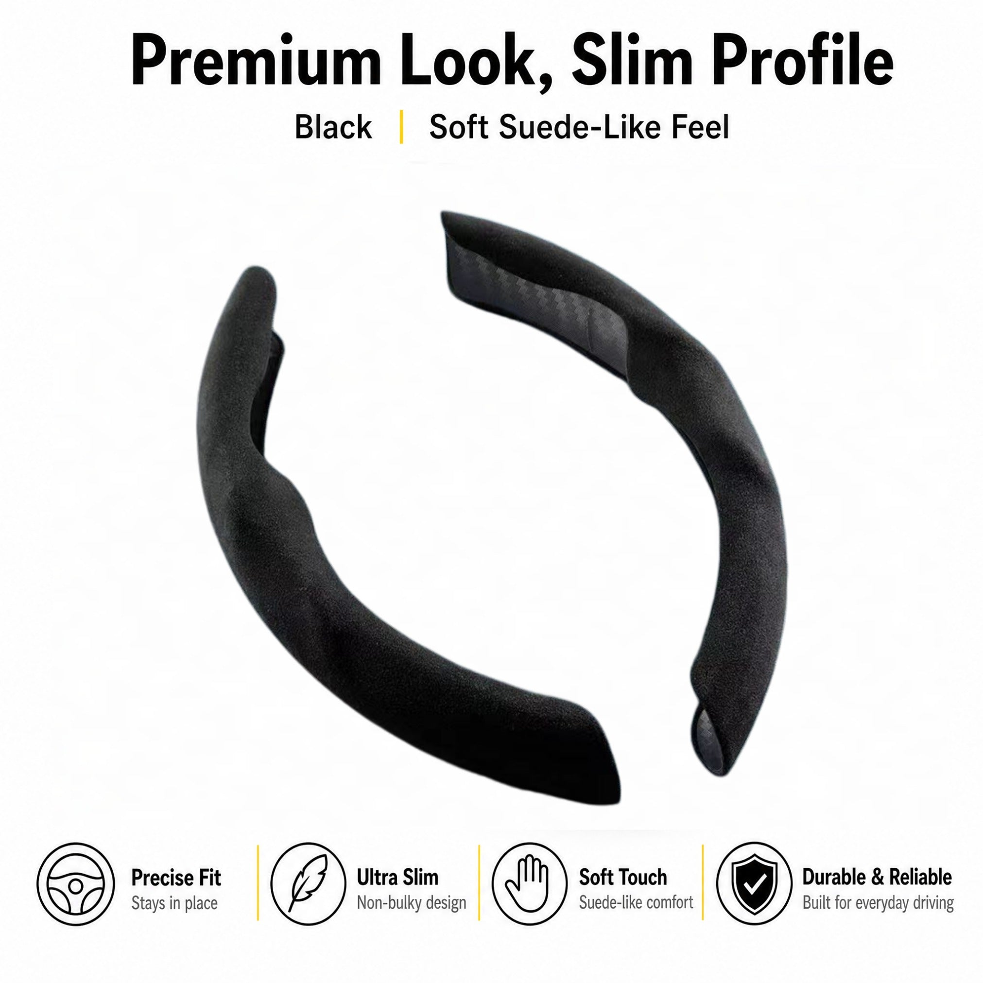 STORGENER Car Steering Wheel Cover, Ultra-Thin Suede-Like Non-Slip Grip, Breathable Anti-Sweat Soft Wrap for Cars, Trucks & SUVs, Black