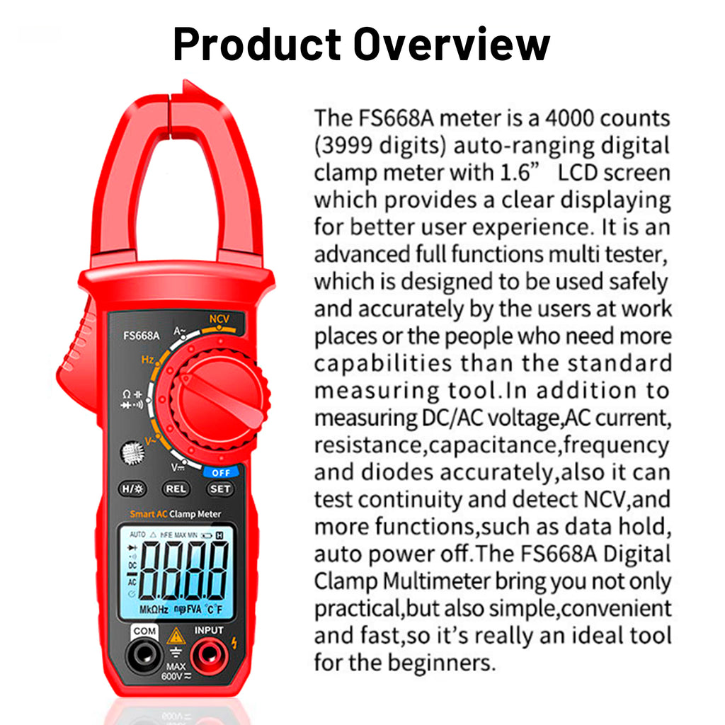 STORGENER Digital Clamp Meter Multimeter 4000 Counts Auto-ranging Amp Tester Measuring AC/DC Voltage & Current, Resistance, Capacitance, Frequency, Continuity, NCV Detection