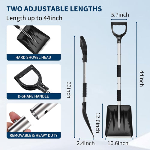 STORGENER Car Snow Brush and Ice Scraper, 3-in-1 Extendable Snow Shovel with Wide Head Snow Shovel and Ice Scraper 180° Pivoting Snow Brush Head for Car Windshield, Durable Snow Remover