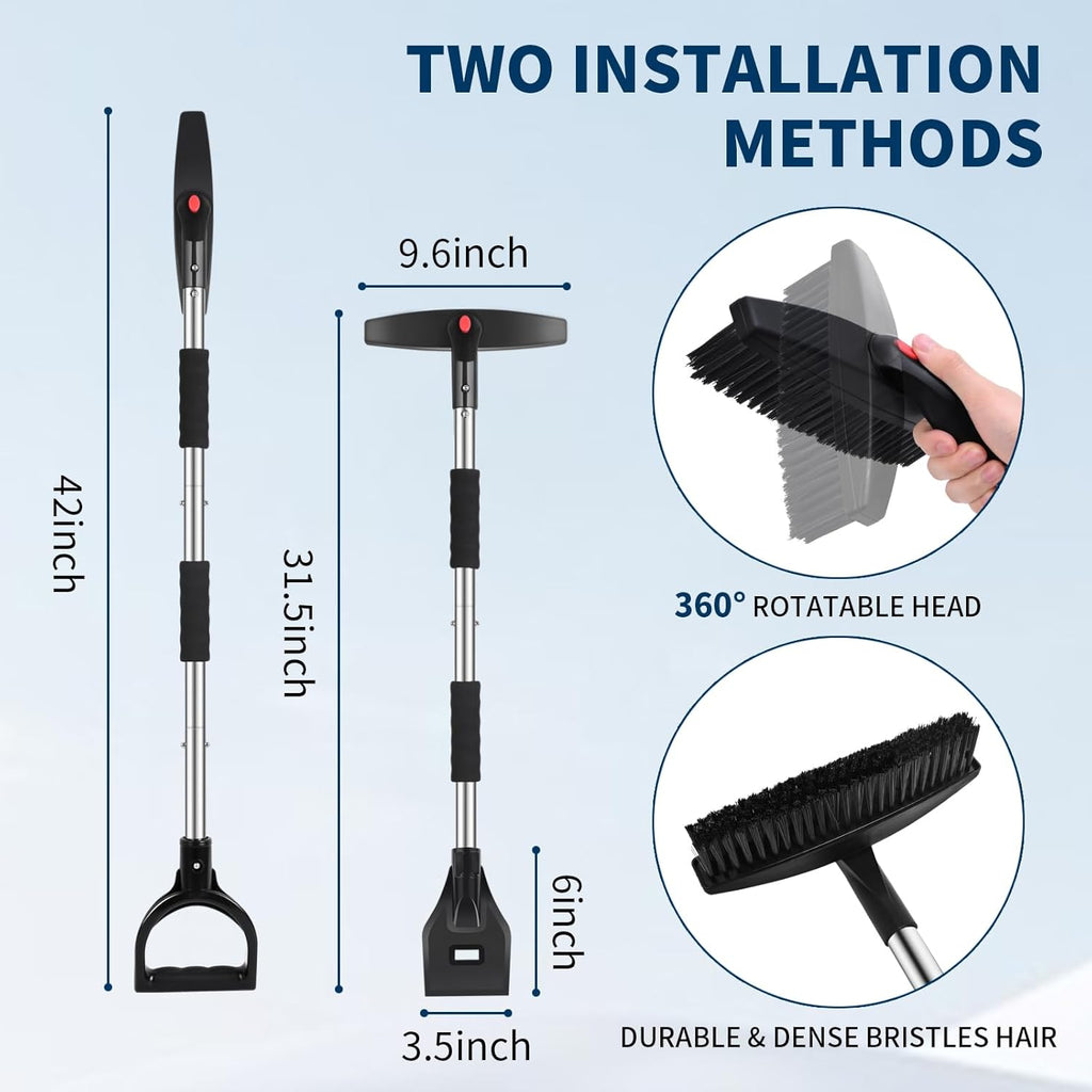 STORGENER Car Snow Brush and Ice Scraper, 3-in-1 Extendable Snow Shovel with Wide Head Snow Shovel and Ice Scraper 180° Pivoting Snow Brush Head for Car Windshield, Durable Snow Remover