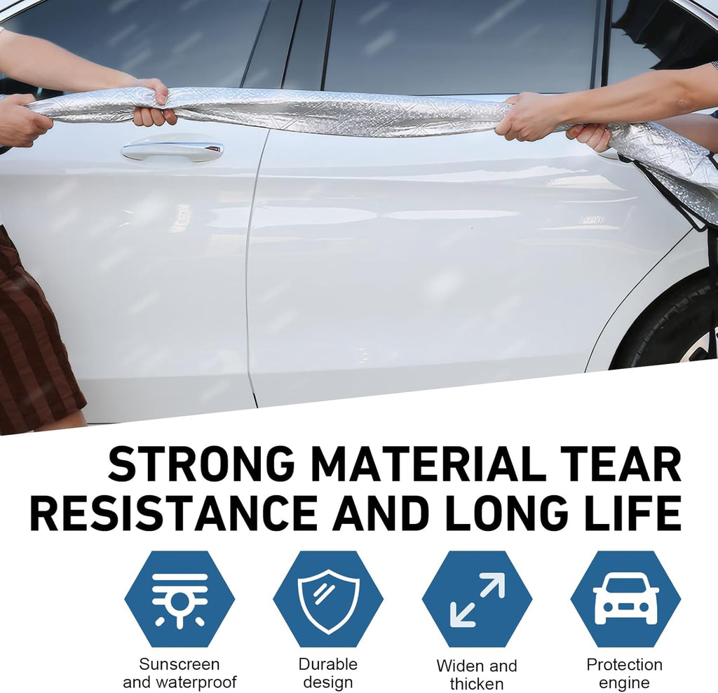 STORGENER Silver Magnetic Windshield Sun Shade, Car Windshield Snow Cover, 4-Layer Protection, Snow Cover with Side Mirror Protector for Most Cars
