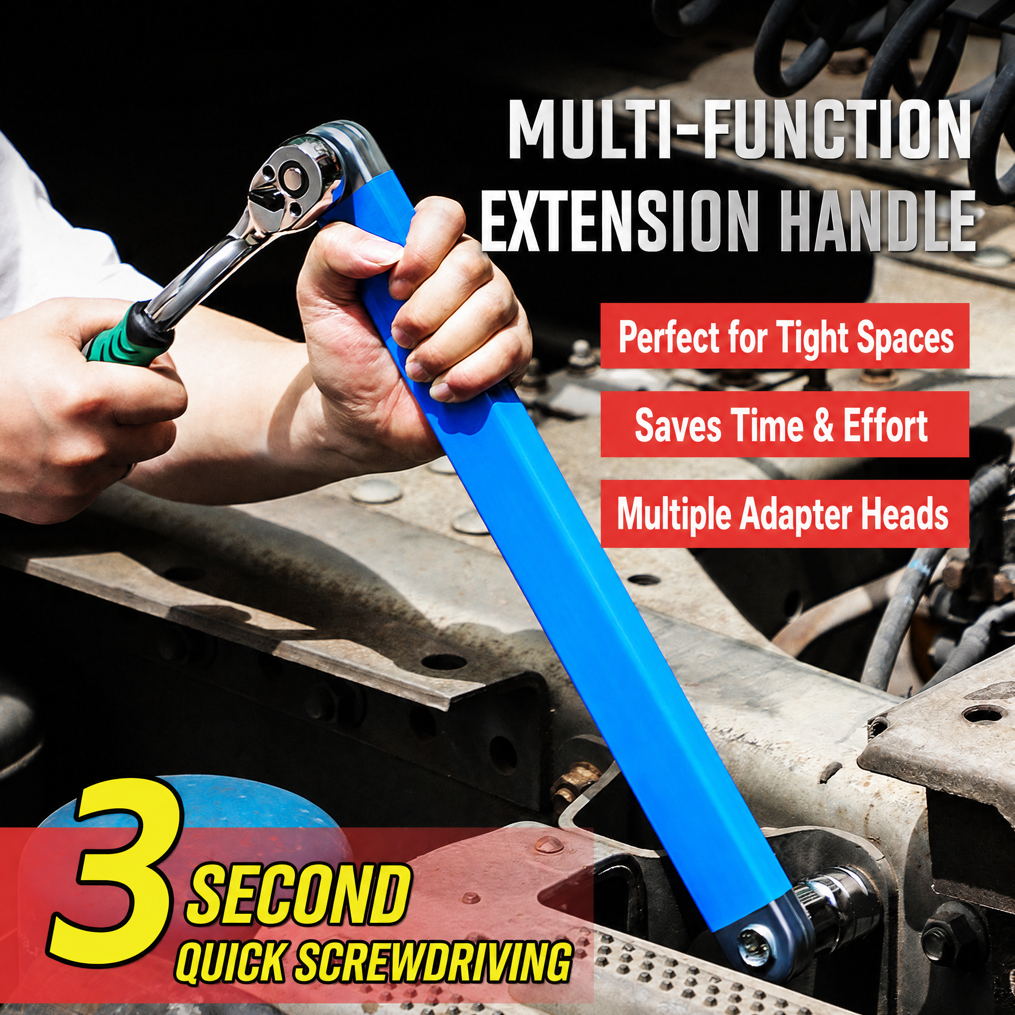 STORGENER Offset Extension Wrench, 4-Piece Adapter Set for Impact Wrench, Dual-Head Ratcheting Wrench for Car Repair, Home DIY, High Torque, Blue