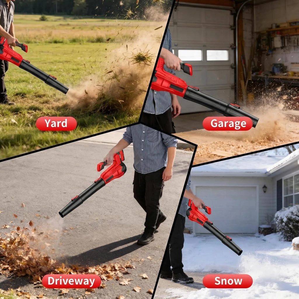 STORGENER Leaf Blower Cordless, 2 Battery and Charger, Handheld Electric Leaf Blower, Brushless Motor, 5000-28000 r/min, Lightweight, Removable, Red