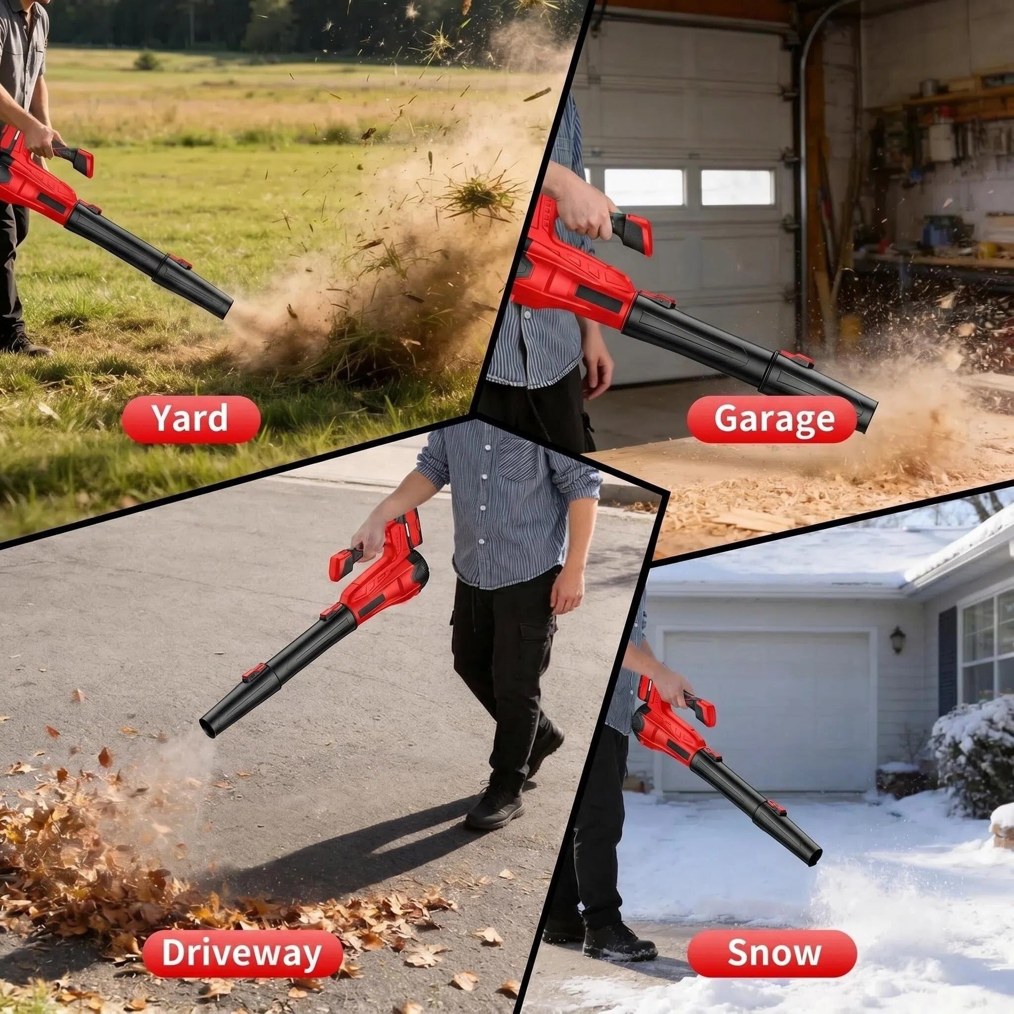 STORGENER Leaf Blower Cordless, 2 Battery and Charger, Handheld Electric Leaf Blower, Brushless Motor, 5000-28000 r/min, Lightweight, Removable, Red
