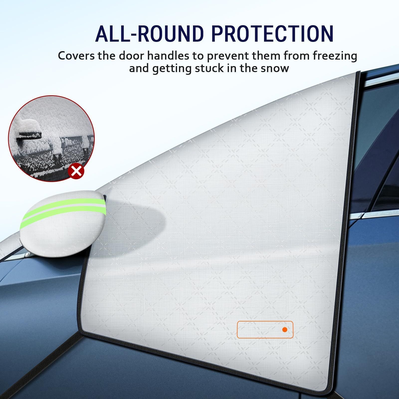 STORGENER Windshield Sun Shade, Car Windshield Snow Cover, 10 Magnets, 6 Straps, 4-Layer Protection, Car Windshield Cover with Side Mirror Protector