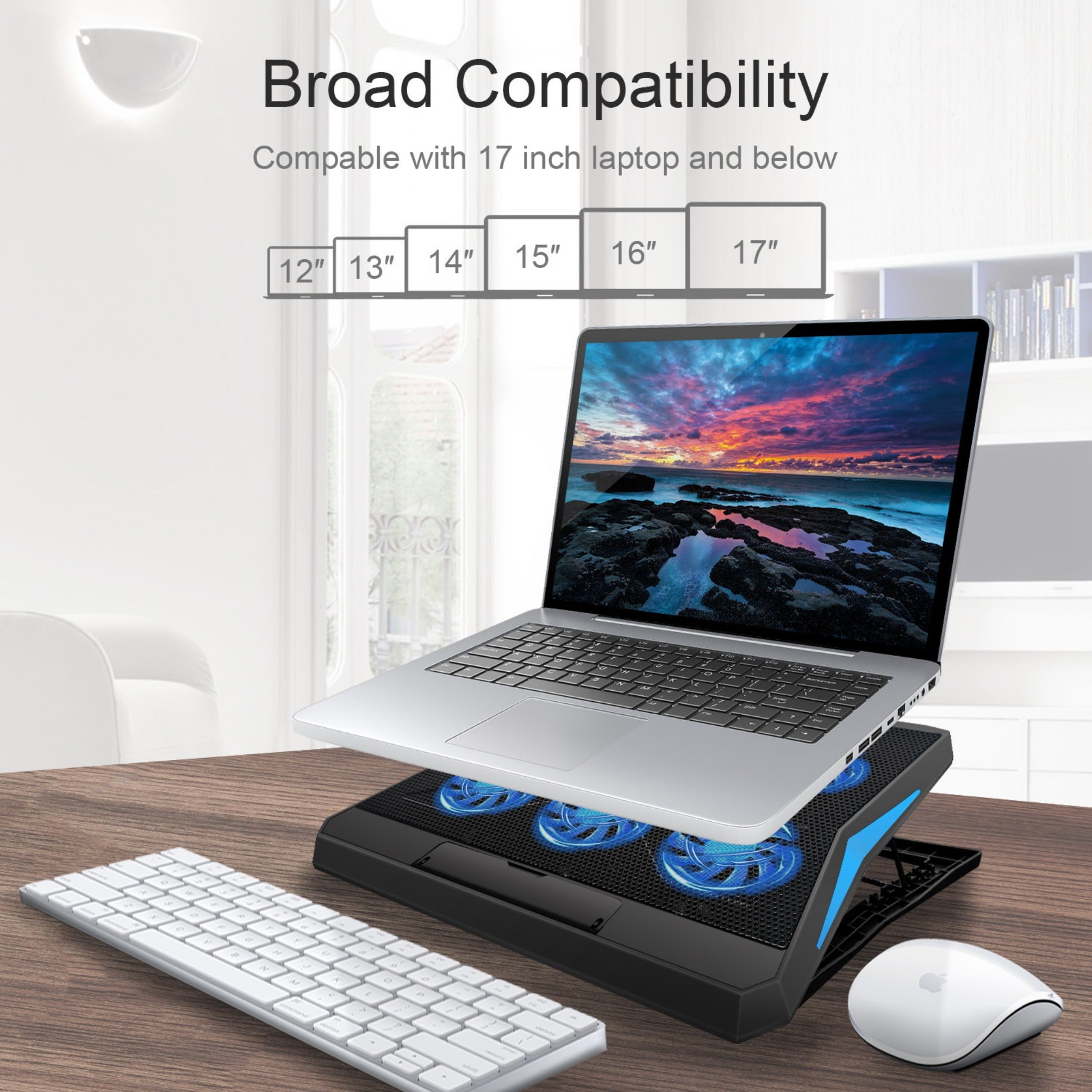 STORGENER 6-Fan Laptop Cooling Pad, Adjustable Laptop Cooler Stand with Blue LED Lights, Quiet Cooling Pad for Gaming