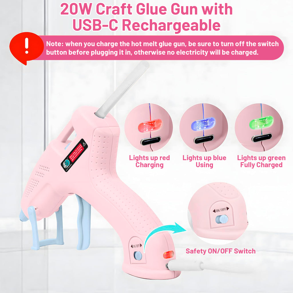Hot Glue Gun Kit with 10 Glue Sticks, Fast Preheating Hot Melt, High Temp for School Crafts DIY Arts and Quick Home Repairs, 20W Pink
