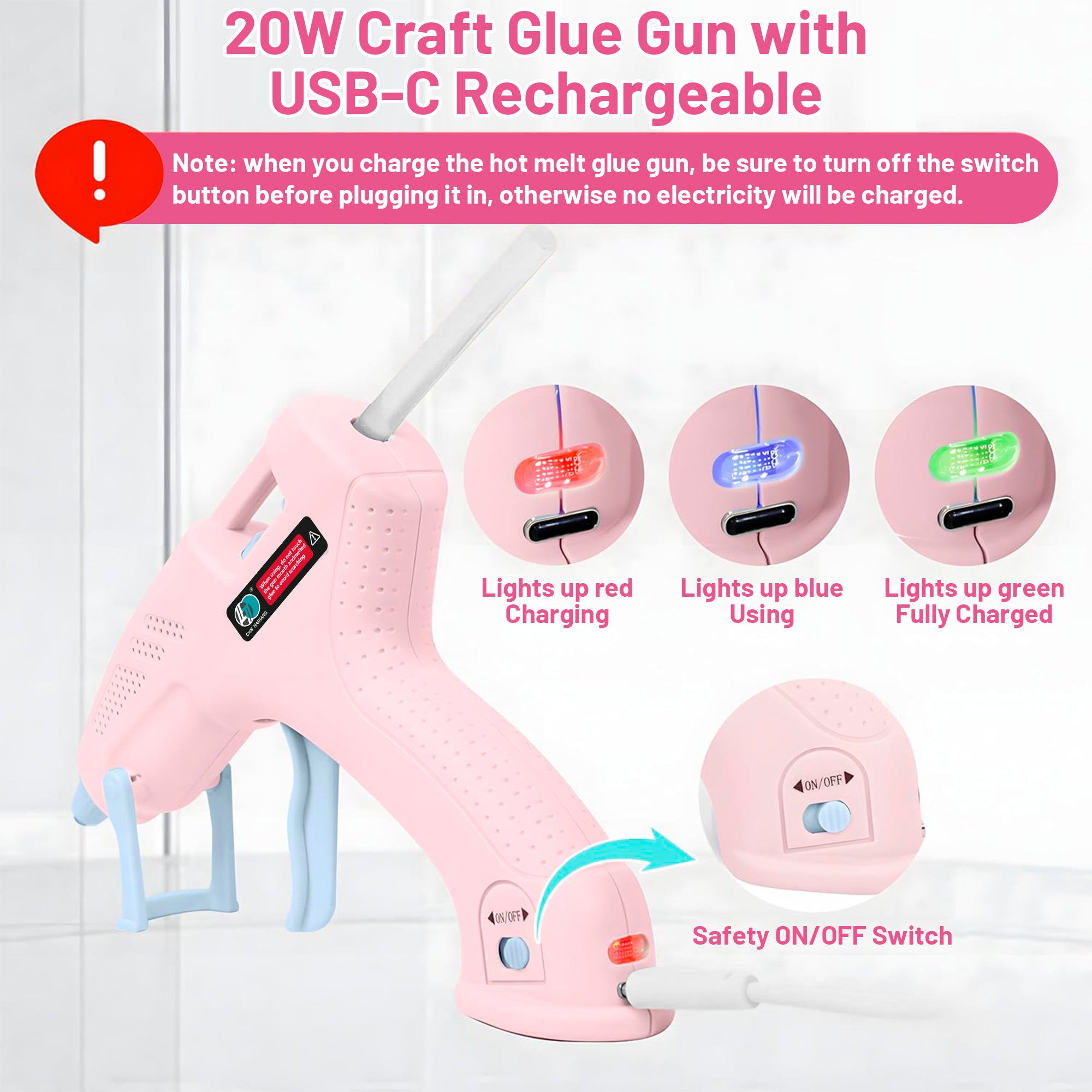 Hot Glue Gun Kit with 10 Glue Sticks, Fast Preheating Hot Melt, High Temp for School Crafts DIY Arts and Quick Home Repairs, 20W Pink