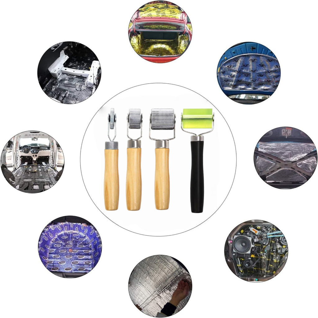 STORGENER 4-Piece Car Sound Deadening Roller Kit, Metal & Wood Handle Auto Insulation Application Tools, 6/20/40/50mm