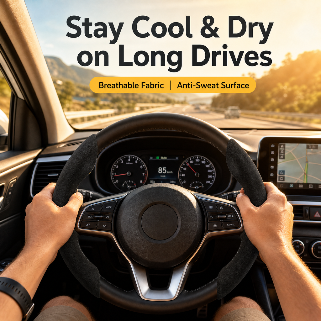 STORGENER Car Steering Wheel Cover, Ultra-Thin Suede-Like Non-Slip Grip, Breathable Anti-Sweat Soft Wrap for Cars, Trucks & SUVs, Black