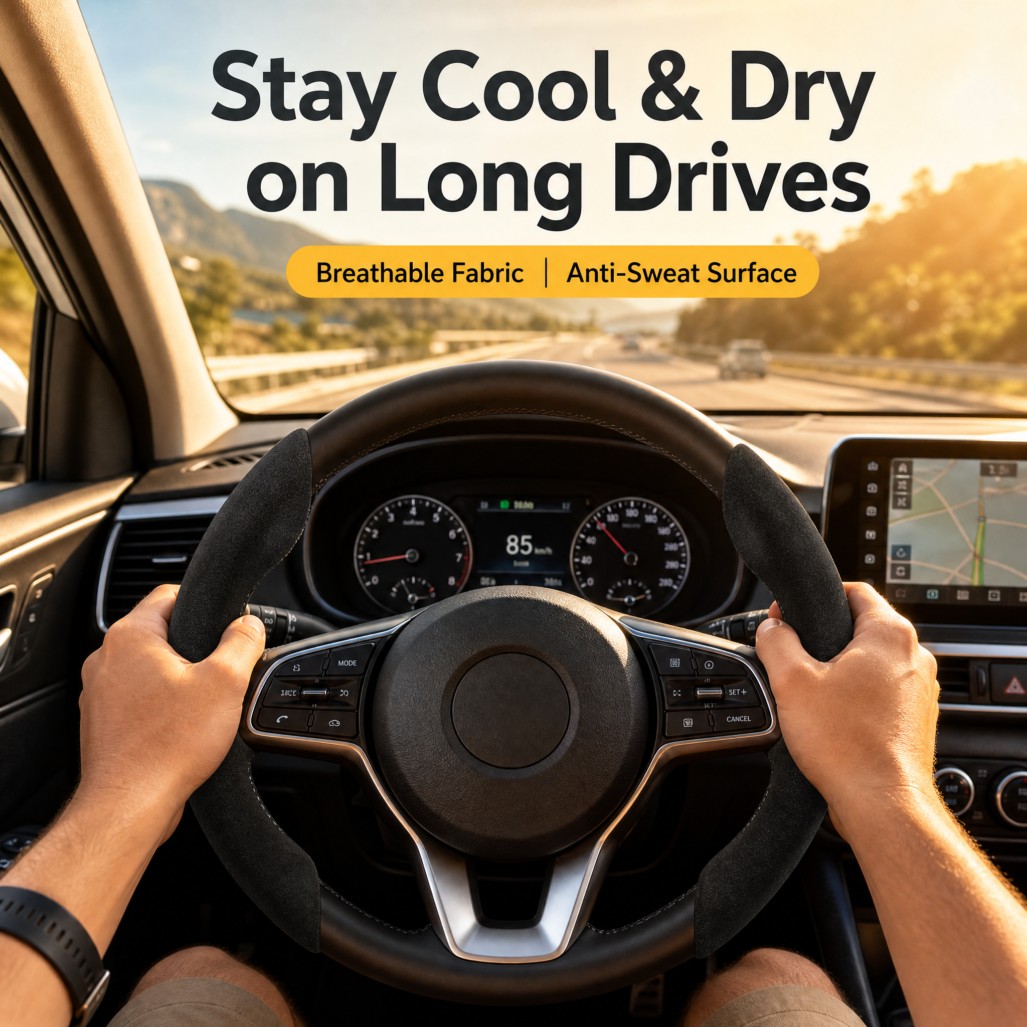 STORGENER Car Steering Wheel Cover, Ultra-Thin Suede-Like Non-Slip Grip, Breathable Anti-Sweat Soft Wrap for Cars, Trucks & SUVs, Black