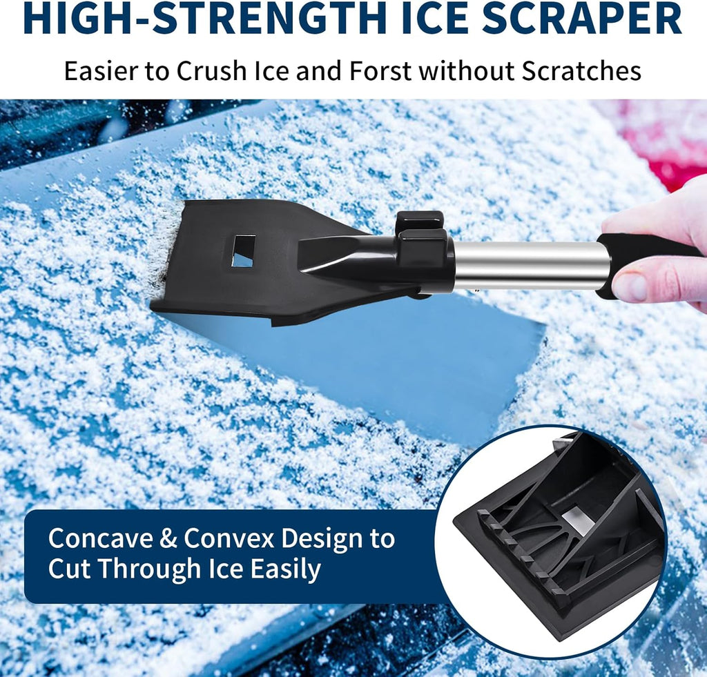 STORGENER Car Snow Brush and Ice Scraper, 3-in-1 Extendable Snow Shovel with Wide Head Snow Shovel and Ice Scraper 180° Pivoting Snow Brush Head for Car Windshield, Durable Snow Remover