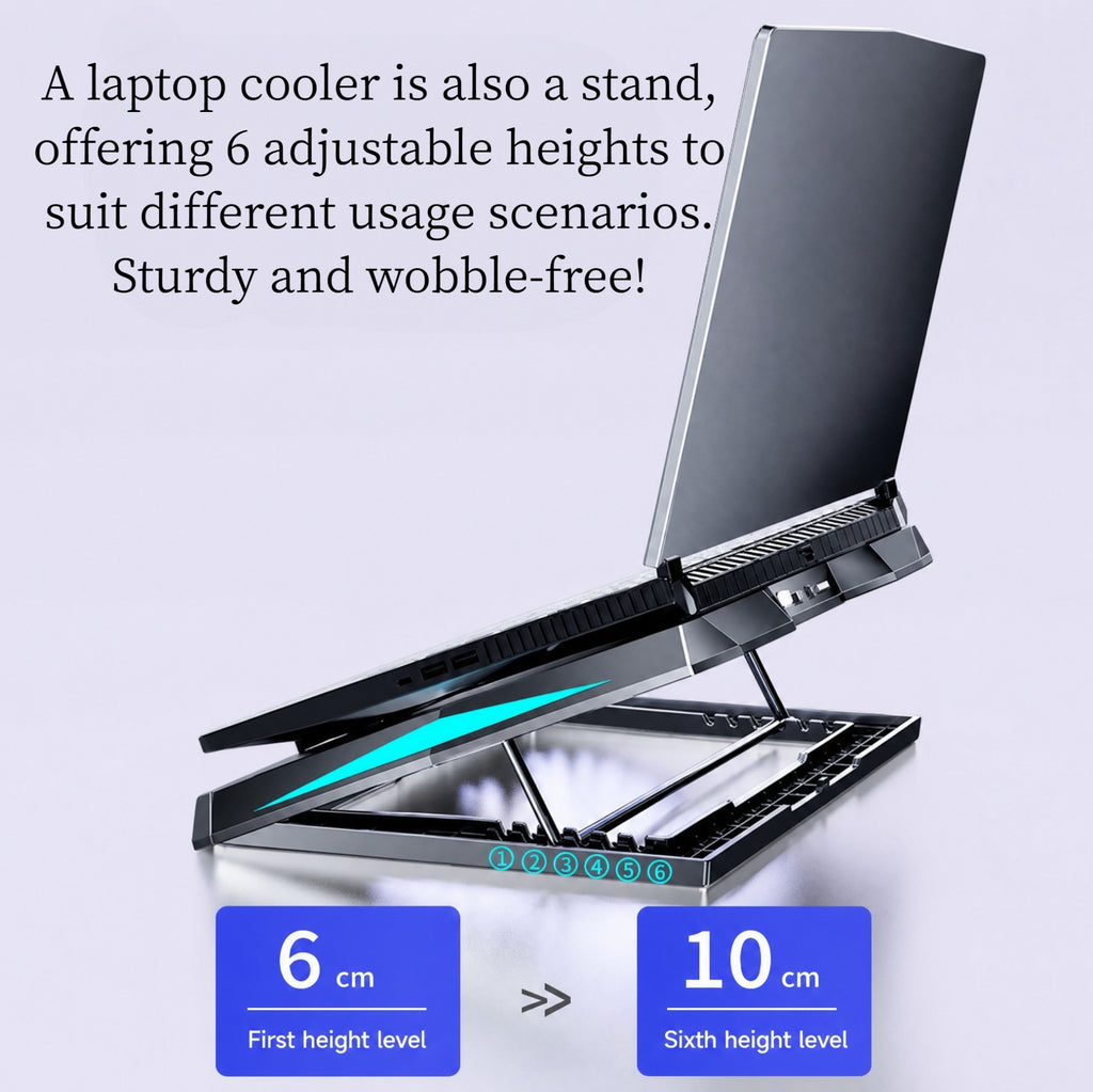 STORGENER 6-Fan Laptop Cooling Pad, Adjustable Laptop Cooler Stand with Blue LED Lights, Quiet Cooling Pad for Gaming