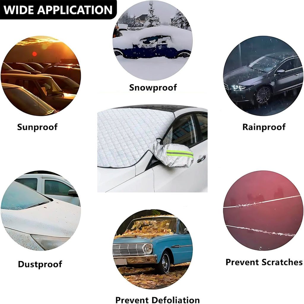 STORGENER Silver Magnetic Windshield Sun Shade, Car Windshield Snow Cover, 4-Layer Protection, Snow Cover with Side Mirror Protector for Most Cars