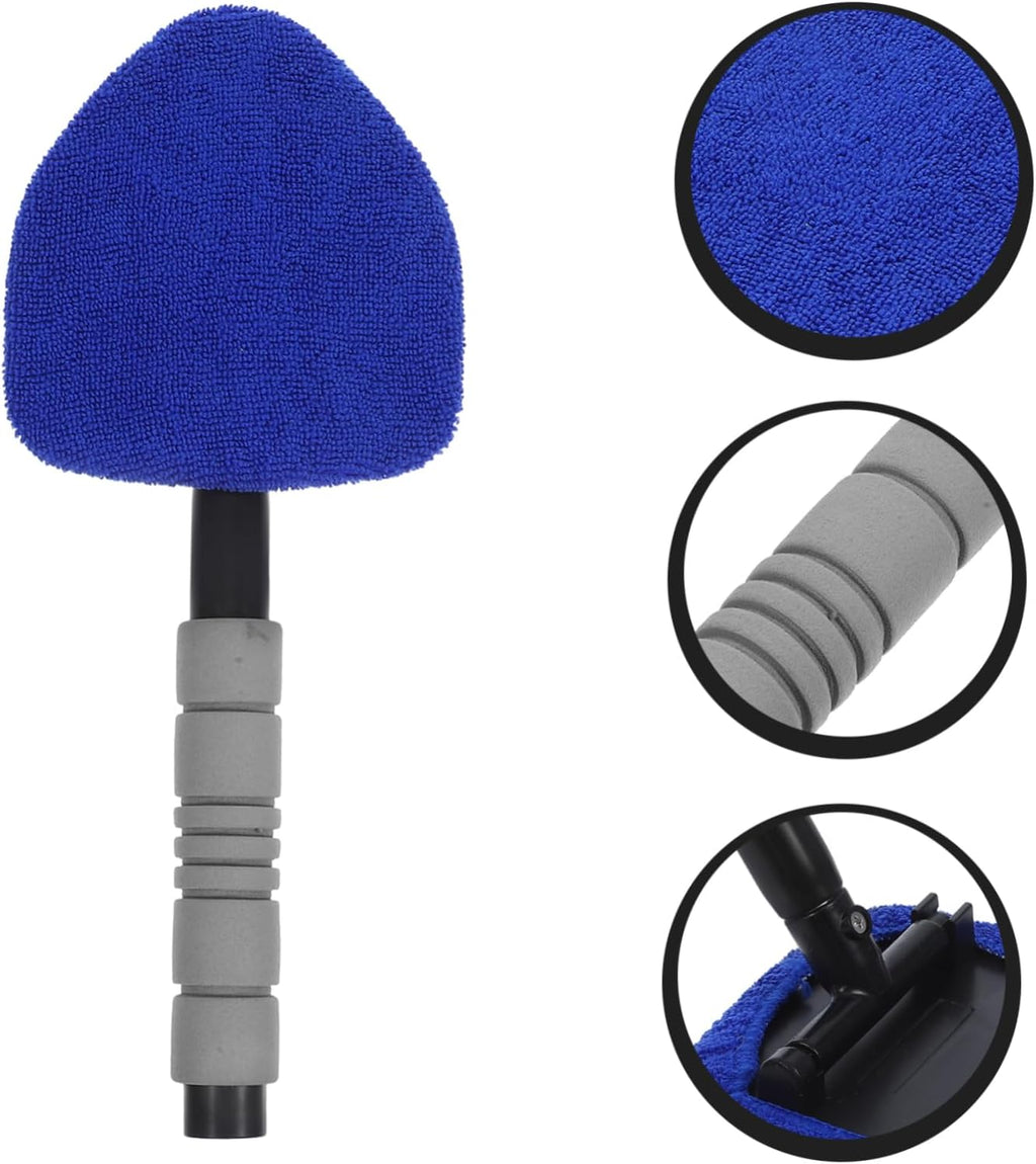 STORGENER Universal Windshield Cleaning Tool, Extendable Long Handle, 4 Washable Reusable Microfiber Pads, Car Window Cleaner for Interior & Exterior Glass, Blue