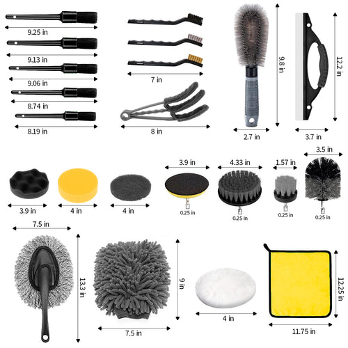 23Pcs Car Cleaning Wash Kit Interior Detailing Cleaner Kit with Brush Set, Windshield Tool, Duster, Towels, Complete Car Care Tools