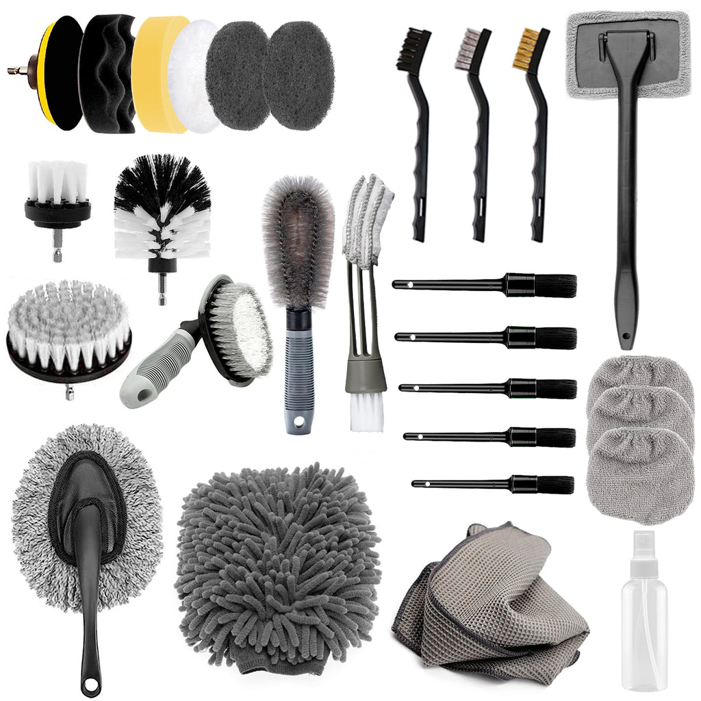 STORGENER 28Pcs Car Detailing Kit, Car Cleaning Kit, Inside Windshield Cleaning Kit, Professional Car Care Kit for Interior Exterior Wheels, Gray