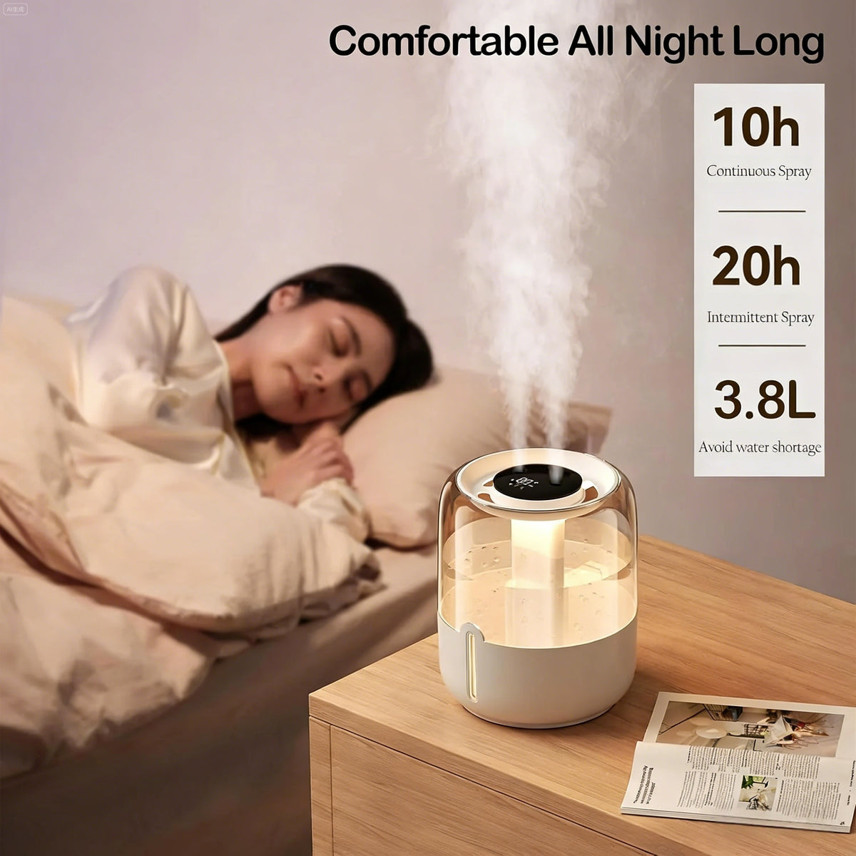 STORGENER Large Capacity Cool Mist Humidifier for Big Room, Dual Nozzle, 3 Adjustable Mist Modes, Night Light, Easy Fill & Clean, Quiet Operation for Home, Office, Baby Nursery, Plants
