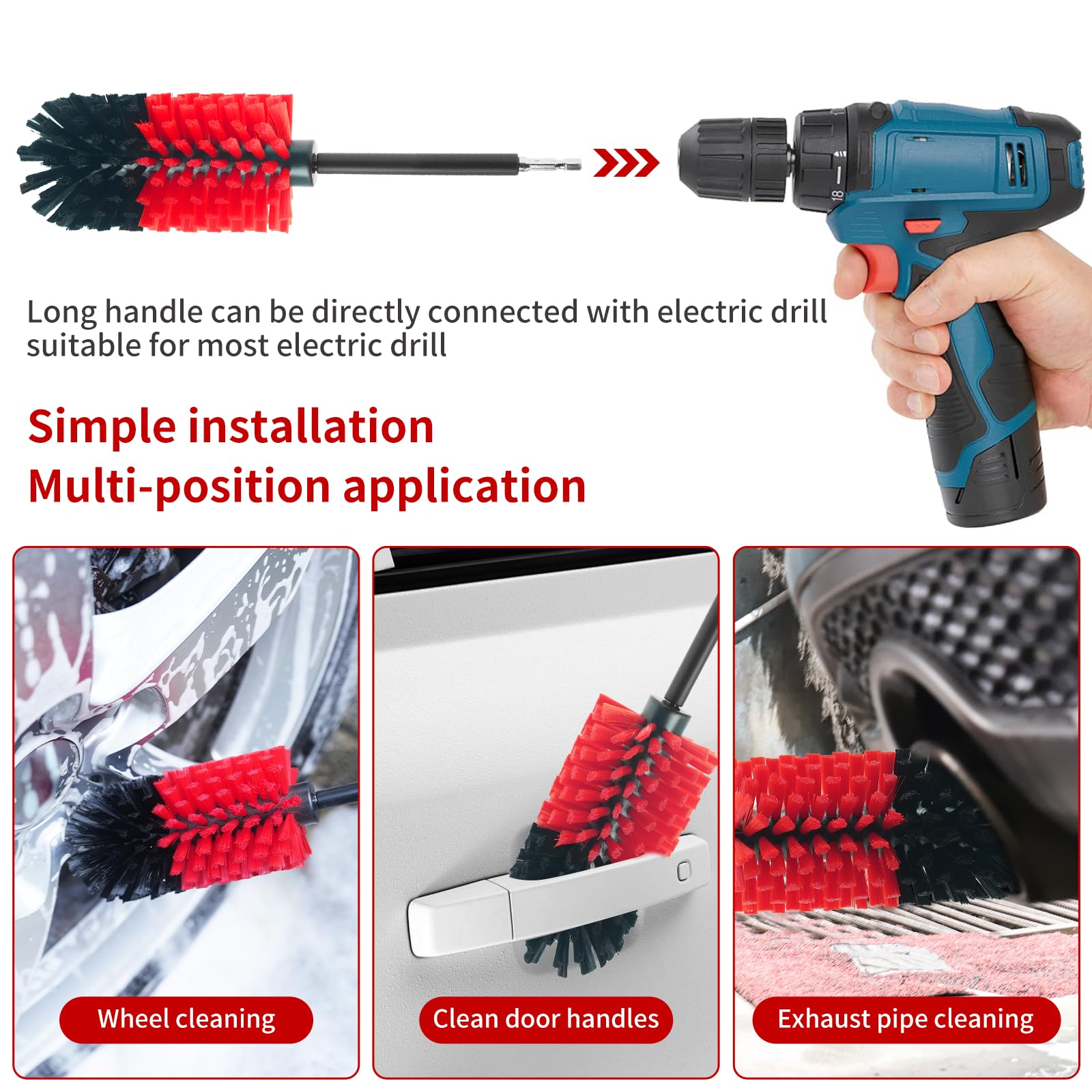 Wheel & Tire Brush, Soft Bristle Car Wash Brush, Cleans Dirty Tires & Releases Dirt and Road Grime, Short Handle for Easy Scrubbing(Red&Black)
